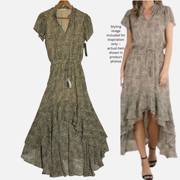 NEW Lovestitch High Low Ruffled Maxi Dress Leopard Print Chiffon XS Boho - Picture 1 of 8